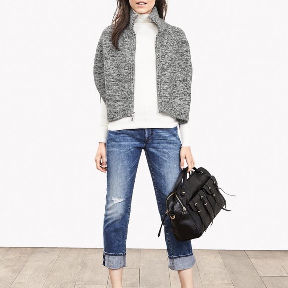 Banana Republic Sweaters - Banana Republic Gray Zip Front Capelet Sweater